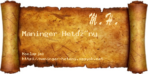 Maninger Hetény névjegykártya